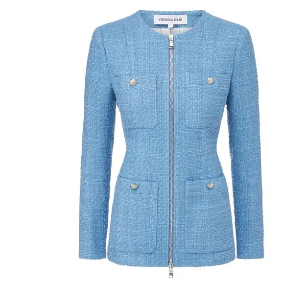 Veronica Beard Agni Dickey Jacket Skylight Tweed Zip Jacket Fit is LG New Tags - Picture 2 of 10